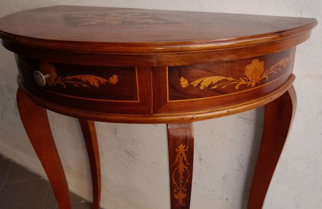 Consolle Antica XVIII SECOLO a mezza Luna in legno di Noce con un cassetto - Foto 7