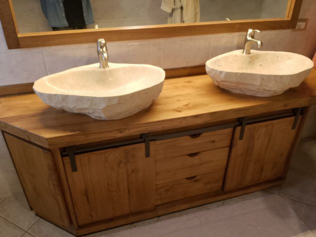 Lavabo lavandino da appoggio in pietra beige - Foto 10