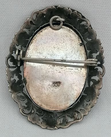 ANTICA SPILLA IN ARGENTO CON MINIATURA SFONDO ORO MADONNA CON BAMBINO, 1800. - Foto 5