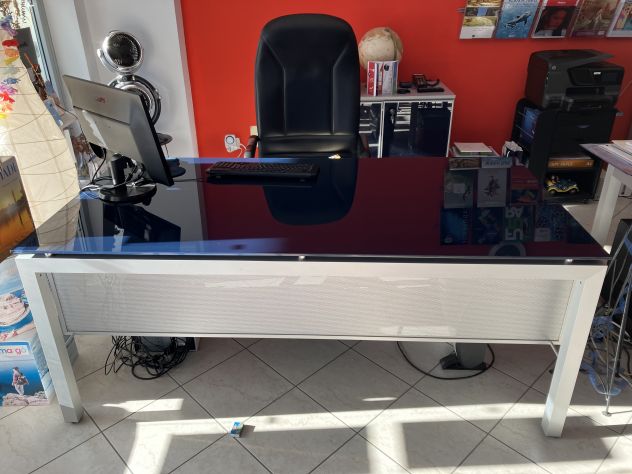 Scrivania direzionale piano in Vetro temperato Blù