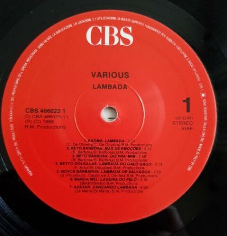 LP 33 Giri Lambada ITALY 1989 kaoma beto barbosa latin pop Etichetta: 466023 1 - Foto 3