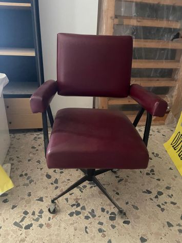 Sedia con braccioli ufficio vintage girevole con ruote bordeaux - Foto 2