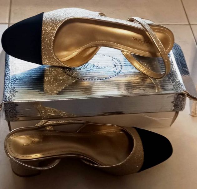 Sandalo Melissa scarpa Slingback dorati a punta nera tg 40 - Foto 5