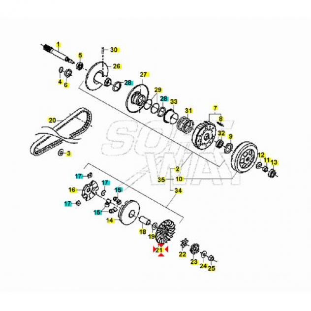 Puleggia anteriore fissa Keeway 50 - 24108B09F000 o Malaguti 59015100 - Foto 5