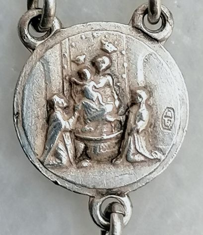 ANTICO BELLISSIMO ROSARIO IN CRISTALLO ROSA SFACCETTATO E ARGENTO, 1920 CIRCA. - Foto 4