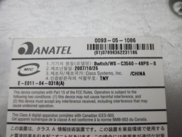 SWITCH USATO,FUNZIONANTE,PROFESSIONALE,MARCA"CISCO SYSTEMS"MODELLO CATALYST WS-C - Foto 7
