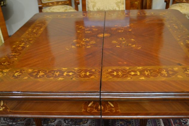Tavolo da pranzo e da riunioni stile inglese intarsiato allungabile a 328 cm. - Foto 2
