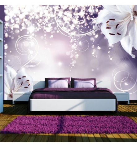 Fotomurale Adesivo Fiori Eleganti Su Sfondo Viola Opaco ARREDALACASA