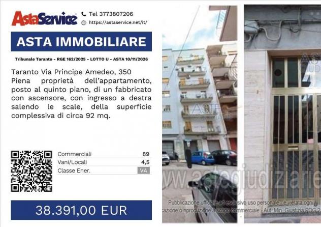 Tribunale Taranto - RGE 162/2025 - LOTTO U - Tribunale Taranto - RGE 162/2025 - LOTTO U - ASTA 10/11/2026
