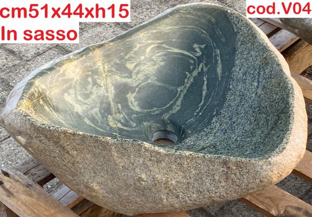 Lavabo lavandino da appoggio in pietra sasso verde - Foto 8