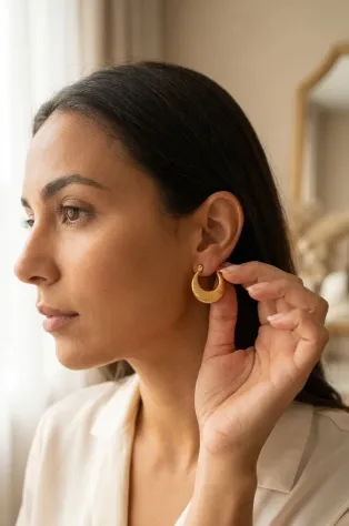 Gold Chunky Huggie Hoop Earrings for Women - Foto 2