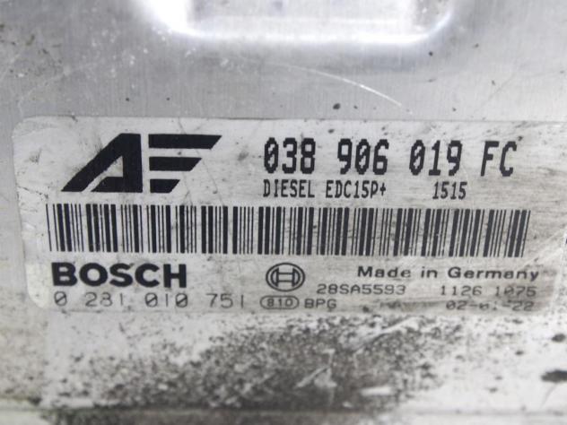038906019FC KIT ACCENSIONE AVVIAMENTO VOLKSWAGEN SHARAN 1.9 D 4X4 85KW 6M 5P (2002) RICAMBIO USATO CON CENTRALINA MOTORE, QUADRO STRUMENTI CONTACHILOM - Foto 4