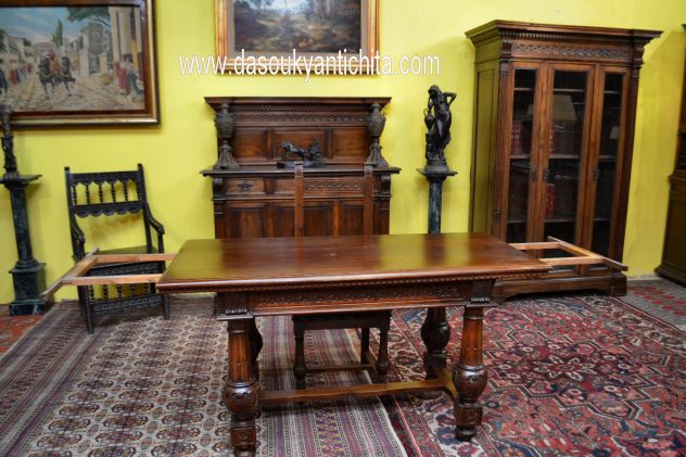 Tavolo-scrivania con sedia stile Rinascimentale metà XX sec. - Foto 5