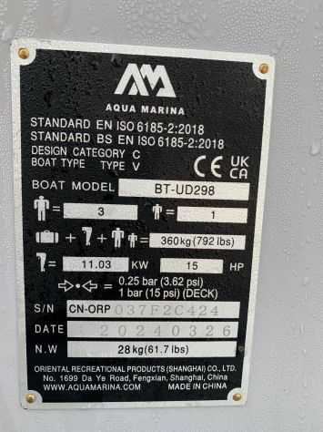 Gommone Aqua Marina U-DeLuxe 298 con motore e batteria - Foto 5