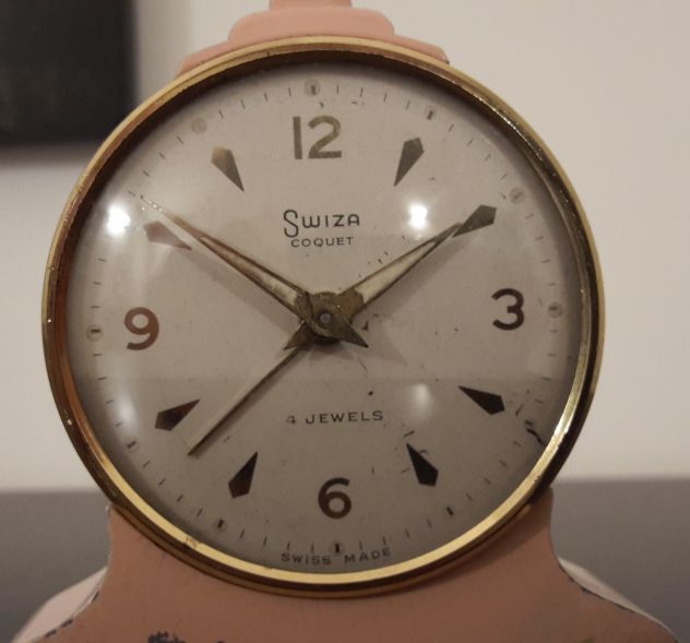 OROLOGIO SVEGLIA SWIZA COQUET 4 JEWELS SWISS MADE ANNI 50/60 dipinta a mano. - Foto 10