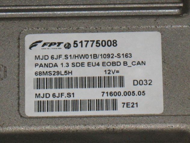 51775008 ECU CENTRALINA MOTORE FIAT PANDA 1.3 51775008 MJD 6JF.S1 HW01B - Foto 2