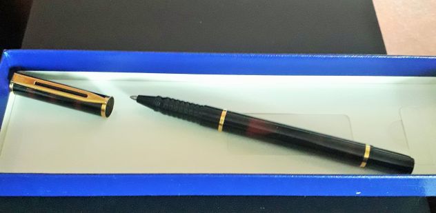 Penna a sfera Waterman vintage laccata maculata metallo dorato anni 70 funzi - Foto 2