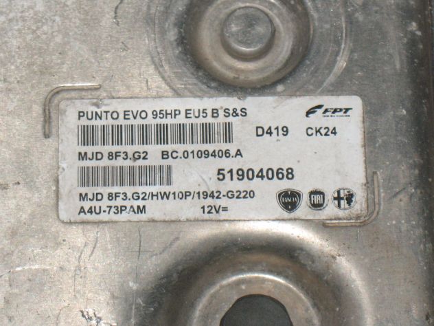 51904068 ECU CENTRALINA FIAT PUNTO EVO 1.3 95HP MJD 8F3.G2 HW10P 51904068 - Foto 2