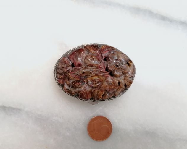 ANTICA PREZIOSA SCATOLINA IN ARGENTO, COPERCHIO IN OCCHIO DI TIGRE SCOLPITO. - Foto 2