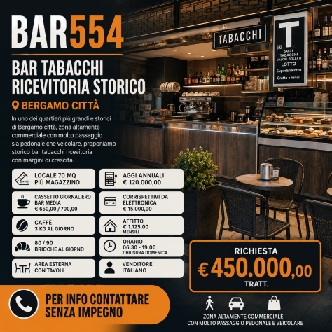 Storico Bar Tabacchi in Bergamo Città - rif. BAR554