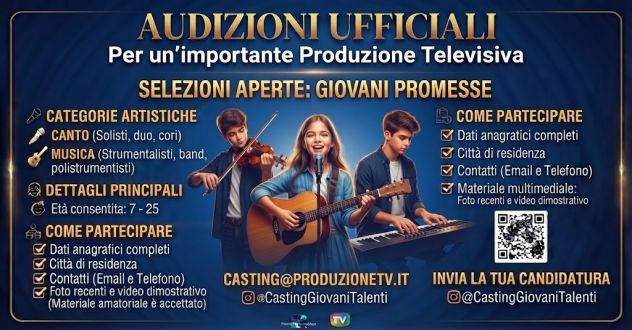 🎵 PRODUZIONE TELEVISIVA CERCA CANTANTI E MUSICISTI