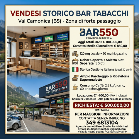 Bar Tabacchi con saletta slot su strada di forte passaggio - rif. BAR550