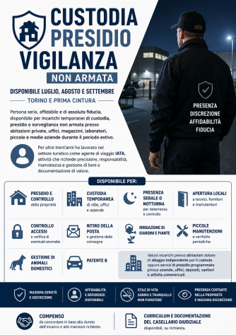 Persona affidabile disponibile per presenza e assistenza immobili TO Moncalieri.