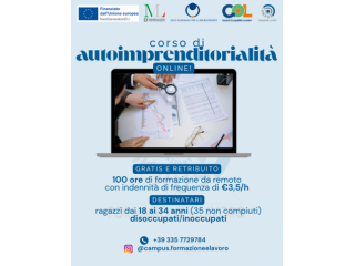 CORSO DI AUTOIMPRENDITORIALITA' - ONLINE CON INDENNITA'
