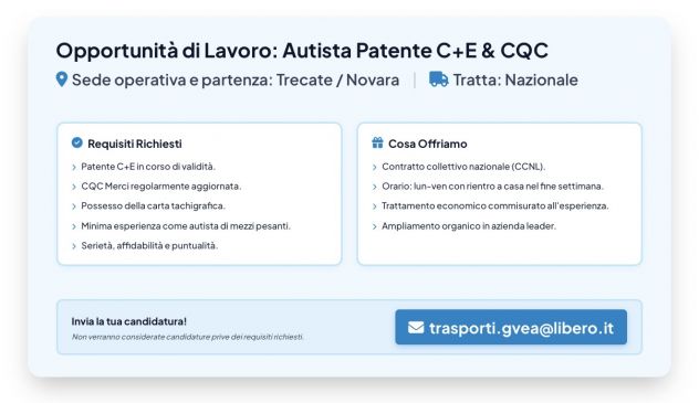 Autista Patente C+E & CQC - Tratta Nazionale