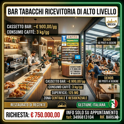 Bar Tabacchi Ricevitoria zona est di Brescia - rif. BAR534