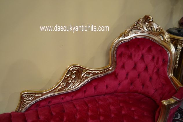Dormeuse dorata stile Luigi XV in velluto rosso - Foto 8