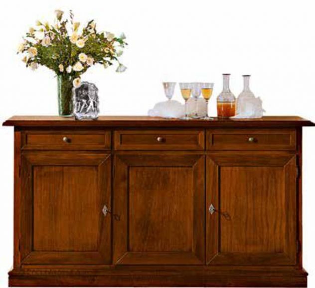 Credenza 3 porte 3 cassetti in legno massello con parti in multistrato e nobilit