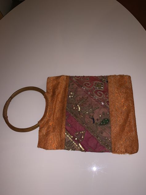 UNA BORSA IN STOFFA HIPPIE VINTAGE CON MANICI IN BAMBOO ANNI '90 ARANCIO ESTIVA - Foto 6
