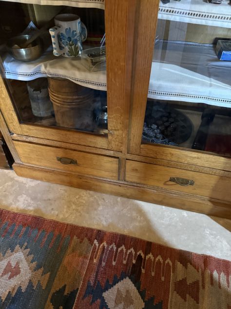 Libreria/Vetrina antica in legno con doppia anta e cassetti - Foto 3