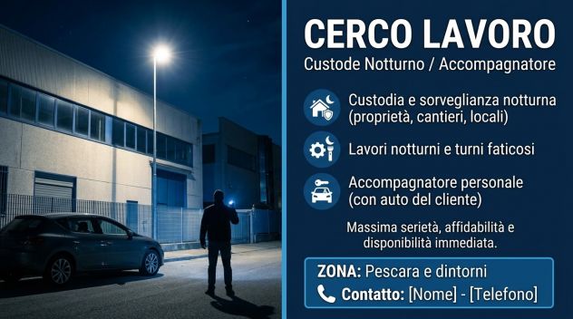 Custodia notturna e vigilanza (proprietà private, locali, magazzini, cantieri)