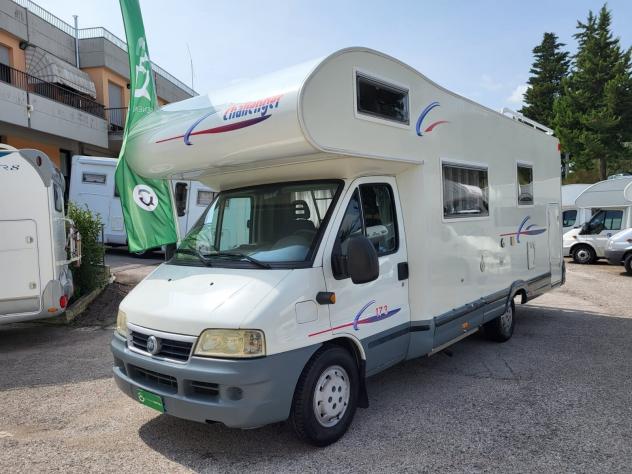CAMPER CHALLENGER DUCATO MANSARDATO 7 POSTI DOPPIA DINETTE LETTI CASTELLO POSTERIORI CLIMATIZZATORE GENERALI USATO - Foto 3