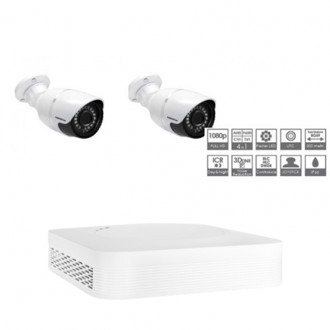 Sistema videosorveglianza completo con DVR, 2 telecamere, HDD 1TB e monitor