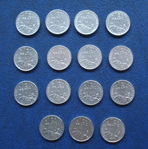 lotto 189 - Francia 1/2 mezzo franc 15 monete anni diversi vedi foto e descrizio