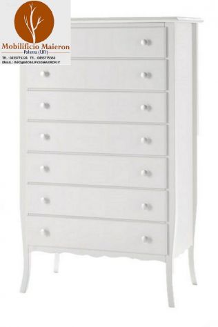 Mobili Rustici Prato Country Cassettiera 7 Cassetti Bianca in Legno cod. 13013