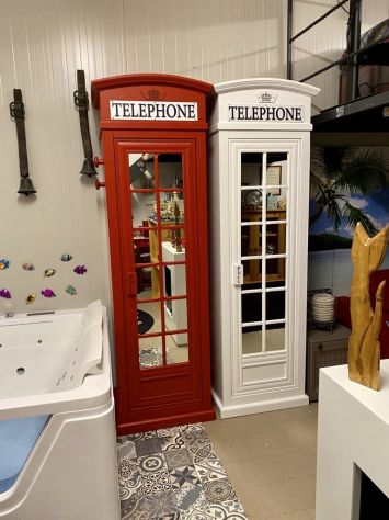 NUOVO ARMADIO CABINA TELEFONICA INGLESE DI VERO LEGNO, FINITURA BIANCO LACCATO - Foto 9
