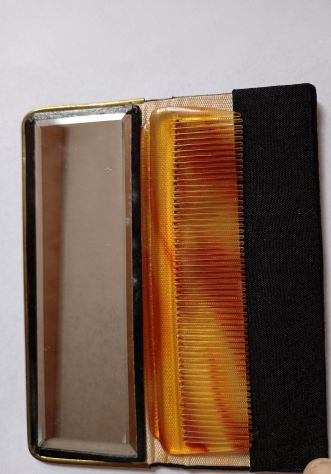 Set tascabile vintage pettine specchietto da borsetta anni 60 stoffa - Foto 3