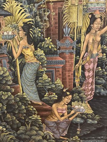 quadro arazzo originale indonesiano incorniciato su legno - Foto 3