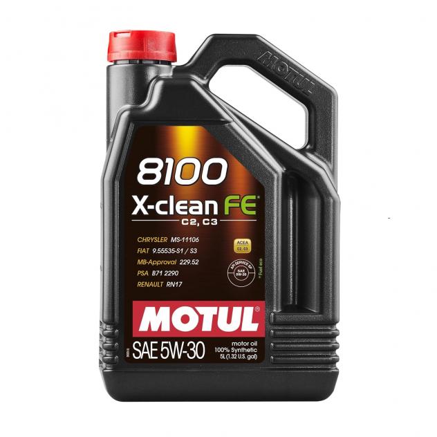 Olio motore 100%  sintetico MOTUL 8100 X CLEAN FE 5W 30 in tanica da 5 litri. Risparmio carburante, protezione superiore e compatibilita con MB 22952,