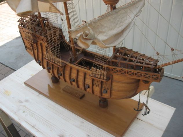 VELIERO MARCO POLO 1263 IN LEGNO REALIZZATO A MANO  PEZZO UNICO!!!!!! BELLISSIMO - Foto 7