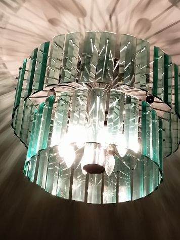 Lampadario vintage in acciaio e cristallo - Foto 3