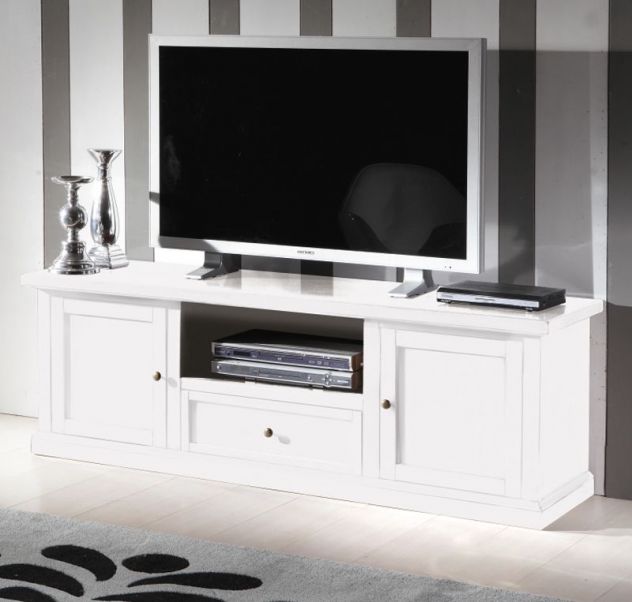 MOBILE PORTA TV IN LEGNO SHABBY CHIC BIANCO 2 ANTE 1 CASSETTO 1 VANO