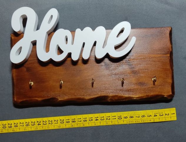 Portachiavi Appendi chiavi HOME da parete 5 ganci in Legno Massello - Foto 2