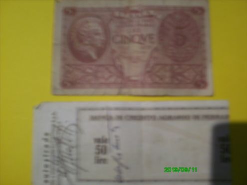 Banconota 5 LIRE DEL 1944 mini assegno 50 LIRE DEL 1977 - Foto 2