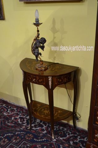 Tavolino-comodino mezzo giro intarsiato stile Luigi XV - Foto 4