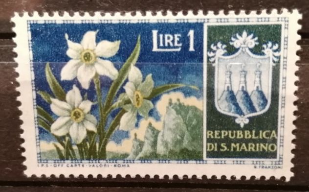 San Marino 1953 - Narcisi Lire 1 - NUOVO Gomma Integra